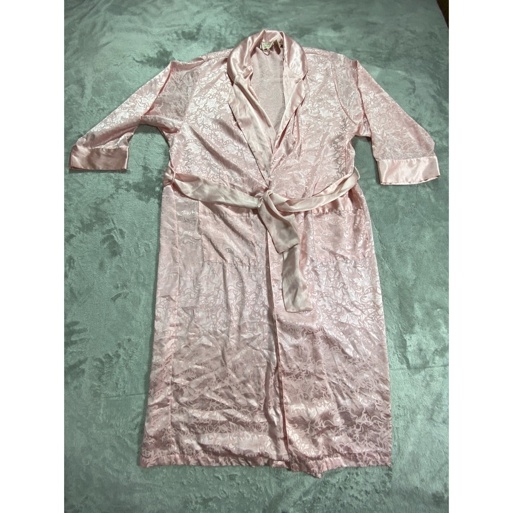 Vintage Victoria's Secret Robe Womens M Pink Jacquard Floral Satin Waist Belt - Picture 5 of 9